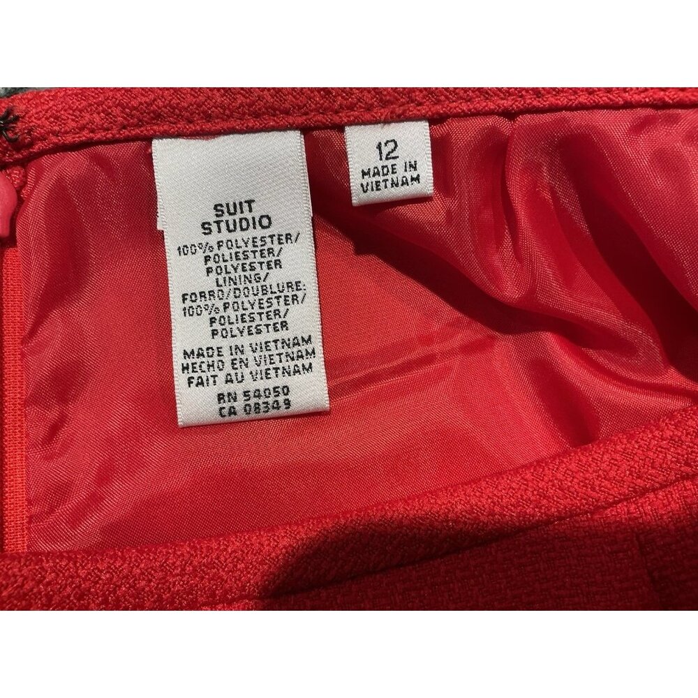 Suit Studio Skirt Set Size 12 Red Jacquard 4 Button Jacket NWT - Picture 10 of 16